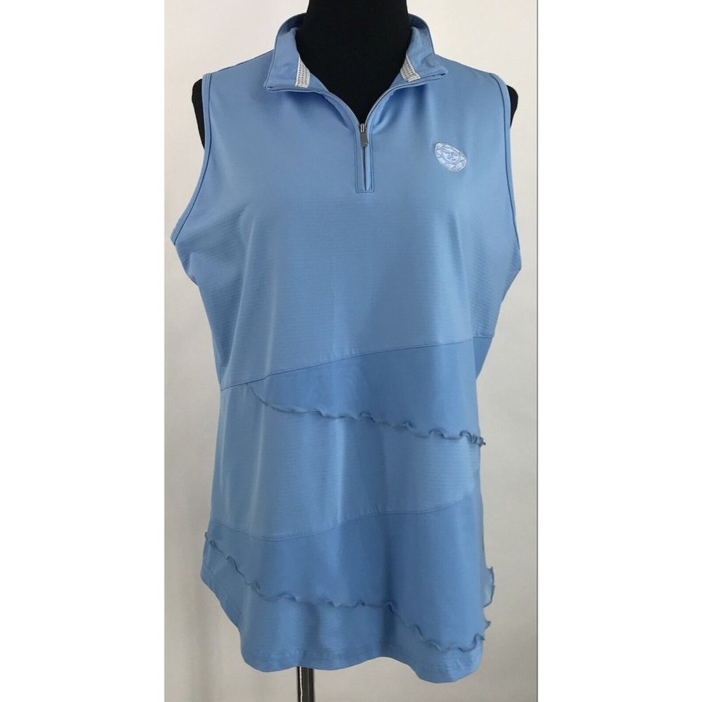 Bette & Court Tank Top Womens‎ Large L Blue Mesh Ruffle Sonnenalp Vail Resort Co